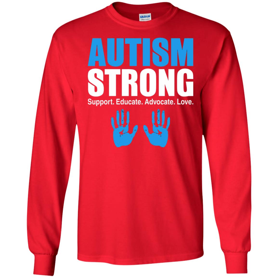 Autism Strong Support Educate Advocate Love T-shirt Red