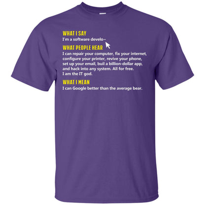 What I Say I_m A Software Develop What People Hear Shirt Purple