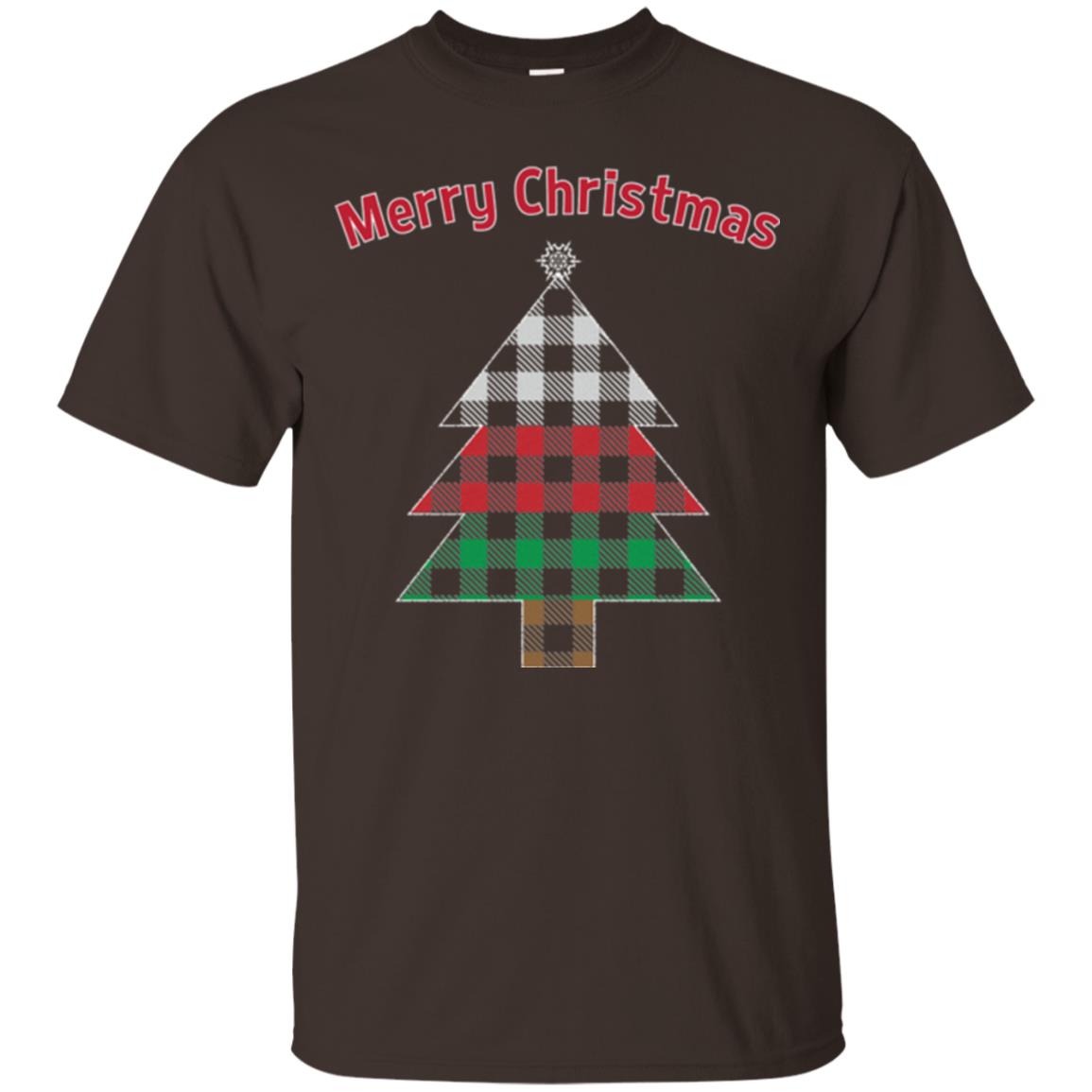 Unique Buffalo Plaid Tree Christmas Matching Pajama T-shirt Dark Chocolate