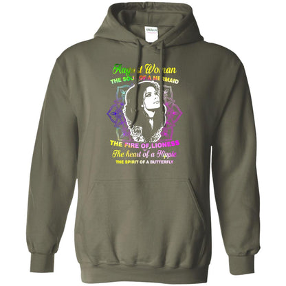 August Woman Shirt The Soul Of A Mermaid The Fire Of Lioness The Heart Of A Hippeie The Spirit Of A Butterfly Military Green