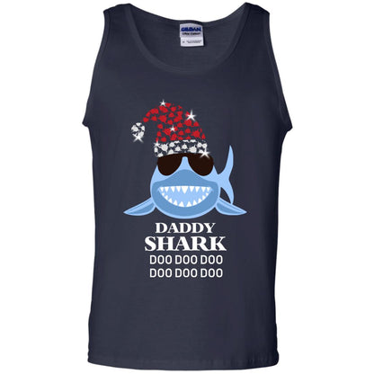 Daddy Shark With Santa Claus Hat Merry X-mas Family Shark Gift Shirt Navy