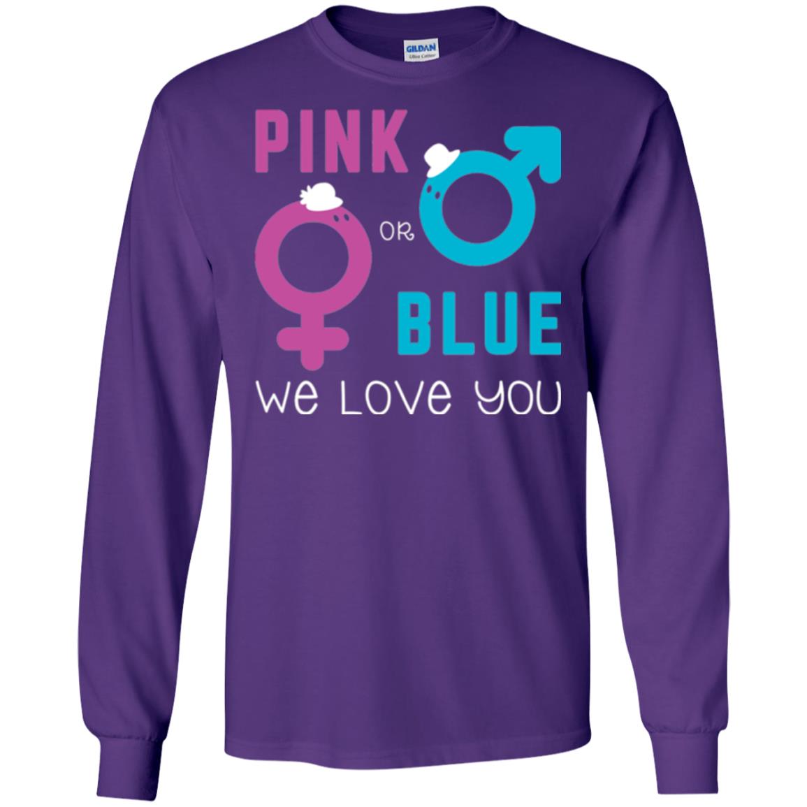 Pink Or Blue We Love You Gender Reveal Party Tshirt Purple