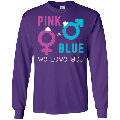 Pink Or Blue We Love You Gender Reveal Party Tshirt Purple