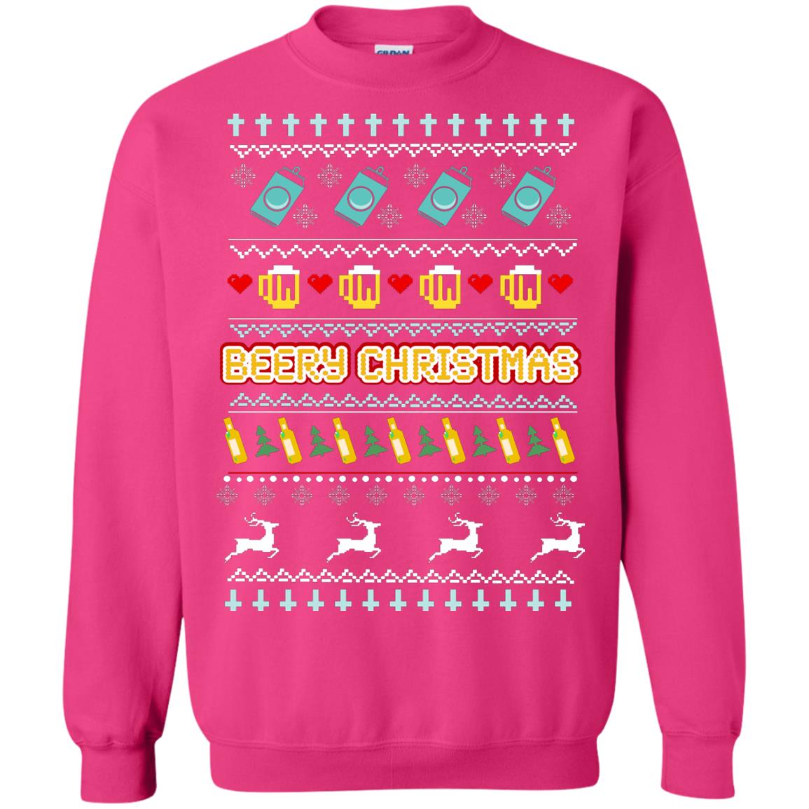 Beery Christmas Merry X-mas Beer Drinking Lovers Gift Shirt Heliconia