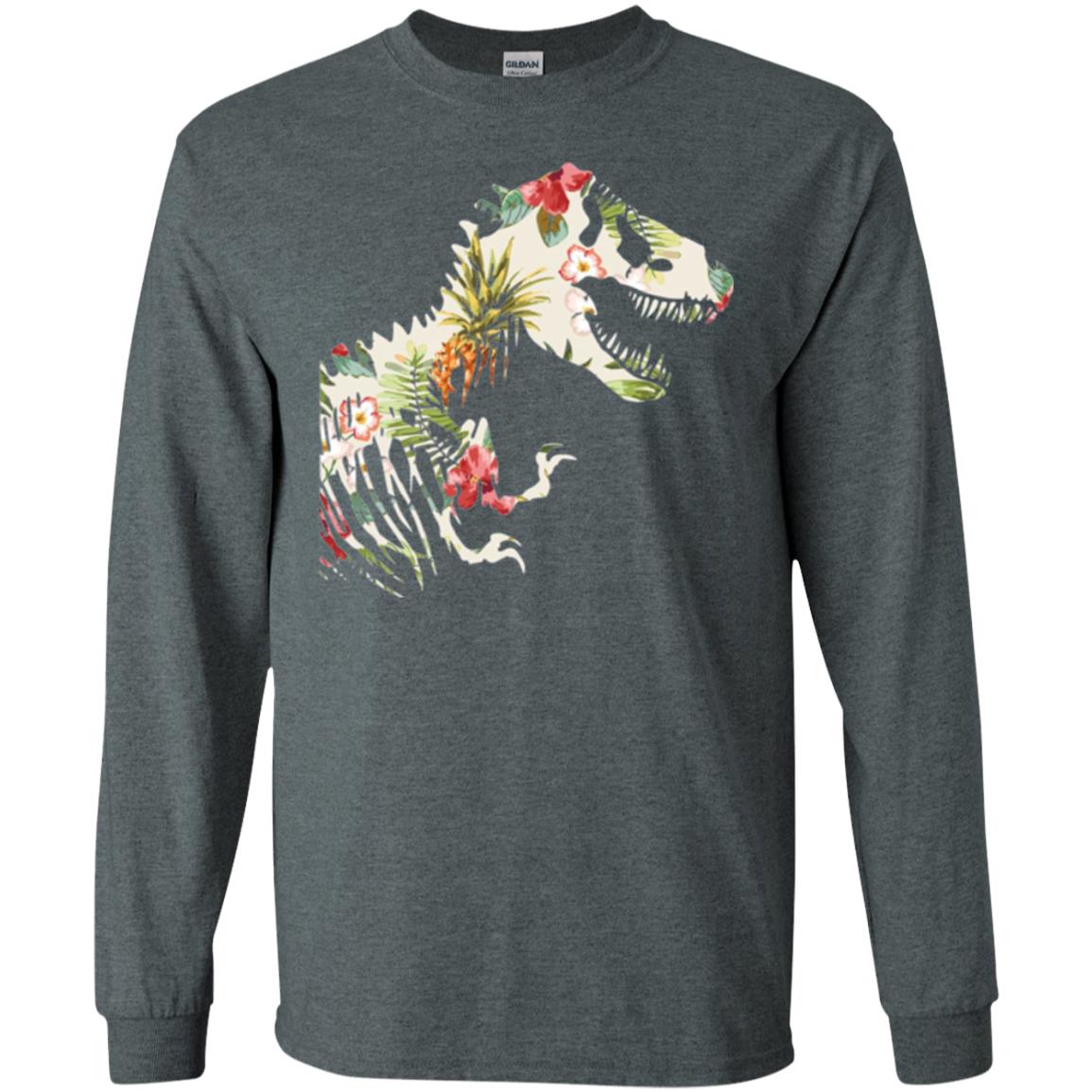 Dinosaur T-shirt Floral Tropical Hawaiian Pattern T Rex Dark Heather