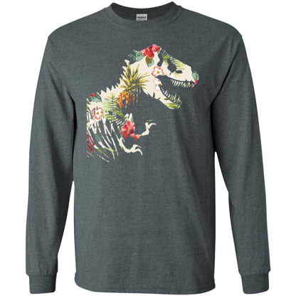 Dinosaur T-shirt Floral Tropical Hawaiian Pattern T Rex Dark Heather