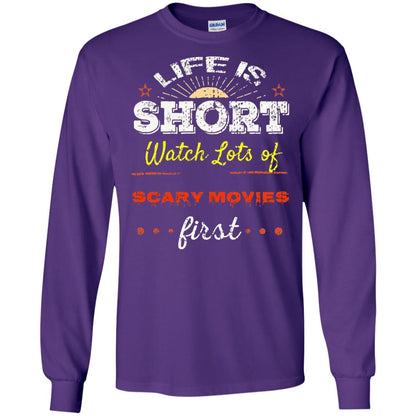 Horror Movie T-shirt Life Is Short Watch Scary Movies First Purple