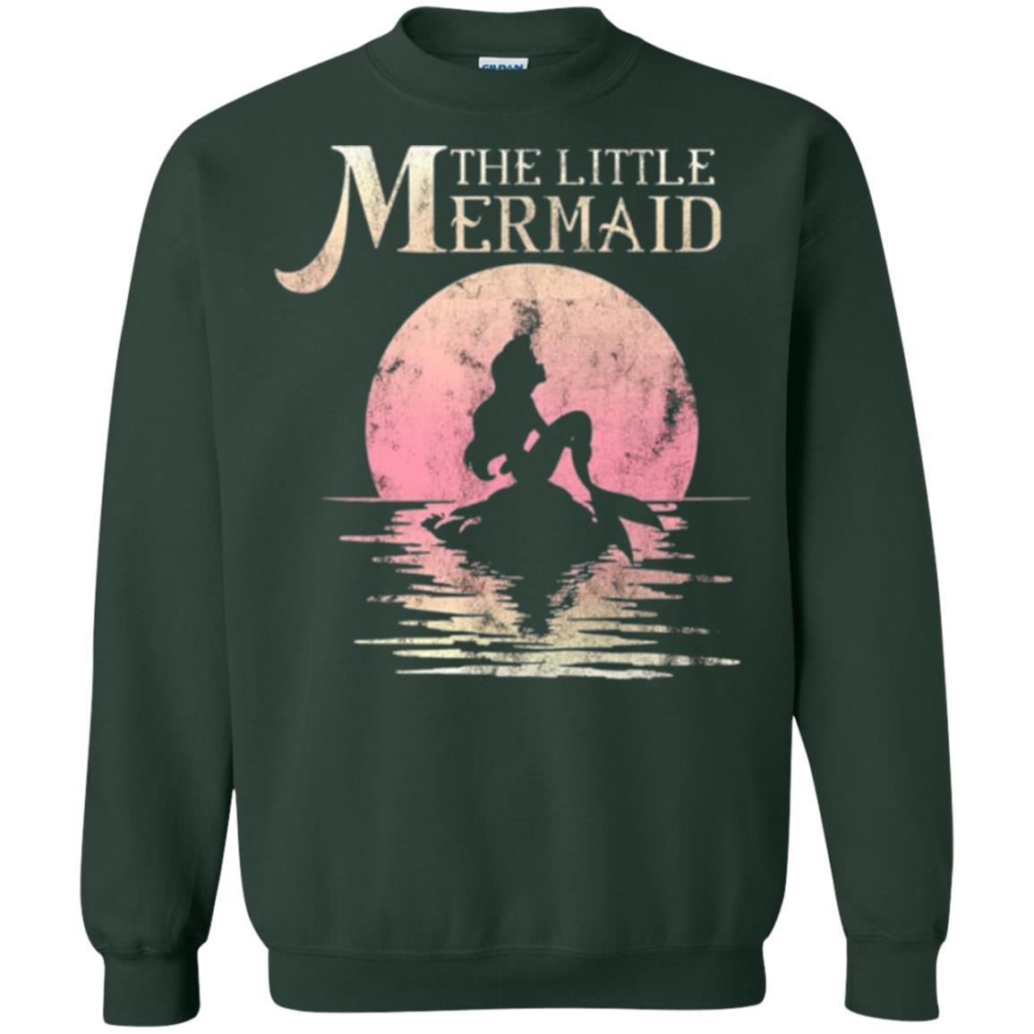 Cartoon T-shirt The Little Mermaid Ariel Rock Moon Silhouette Forest Green