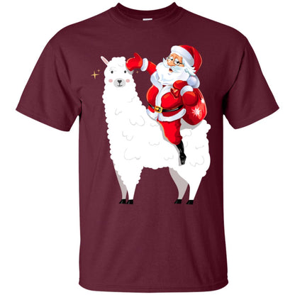Alpaca Llama And Santa Claus X-mas Gift Shirt Maroon