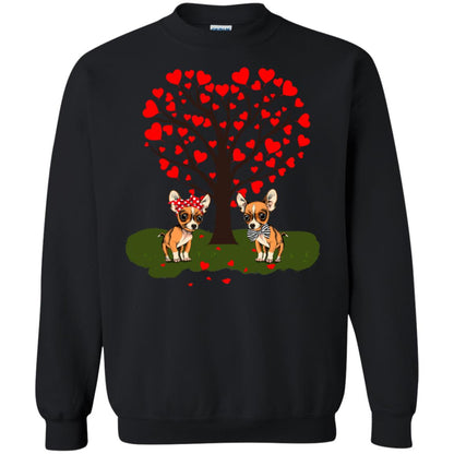 Valentine Chihuahua Couple Heart Tree Shirt Black