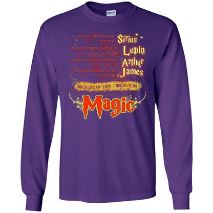 Always Protects Me Just Like Sirius Because Of Him I Believe In Magic Potterhead's Dad Harry Potter Shirt Purple