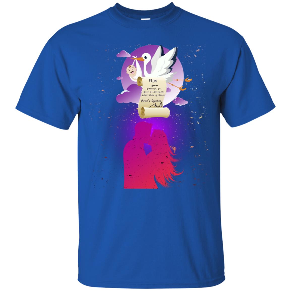 Stork Carrying Baby Mom And Dad Shirt For Women Royal