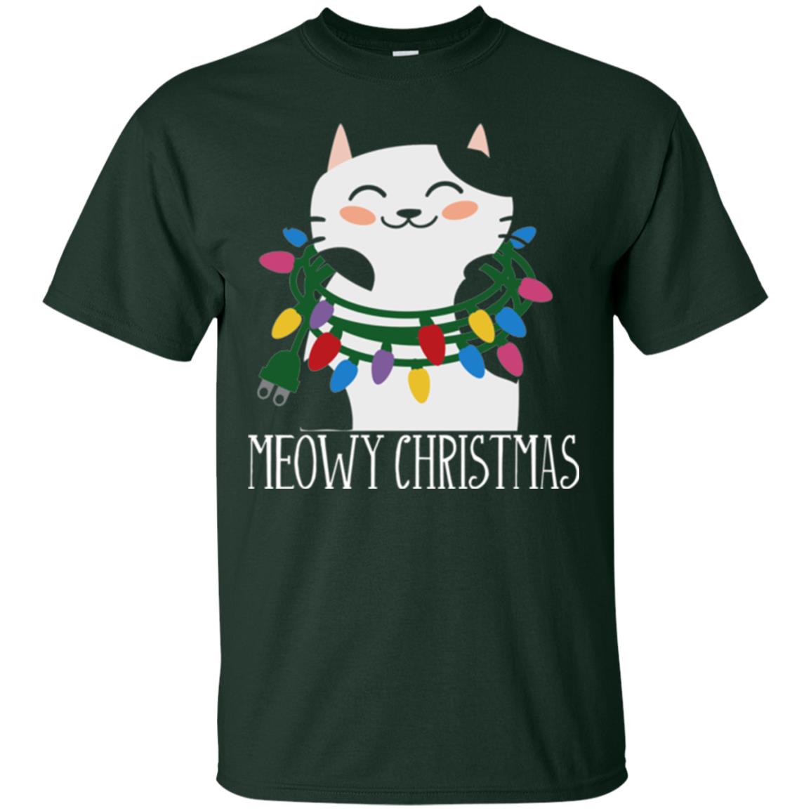 Meowy Christmas Holiday T-shirt Forest Green