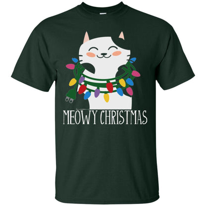 Meowy Christmas Holiday T-shirt Forest Green
