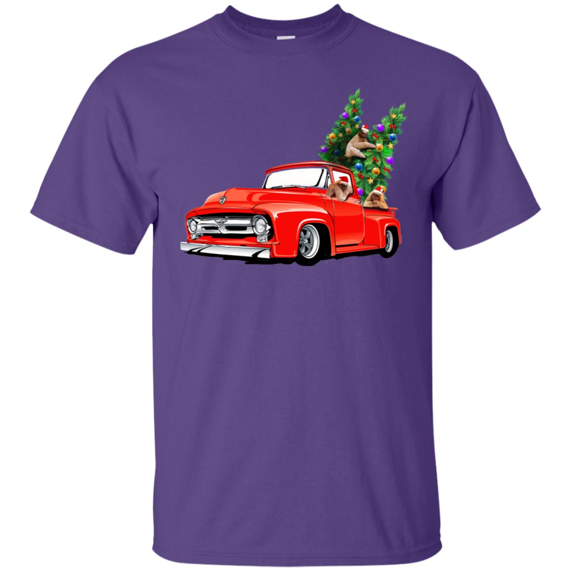 Christmas Tree And Sloths On Car X-mas Gift Shirt Purple