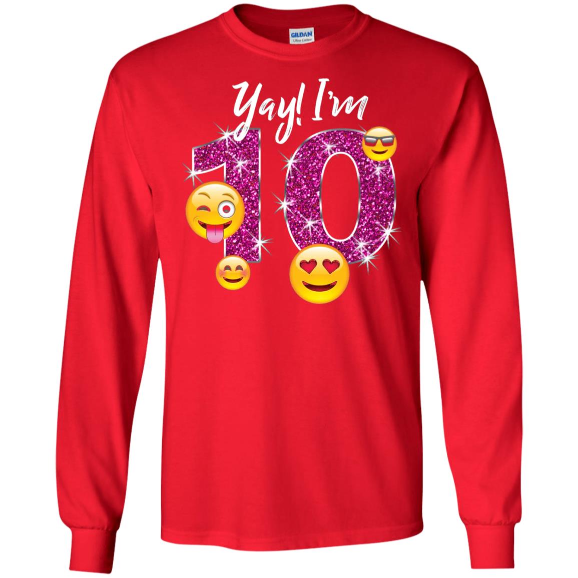Funny Emoji Birthday 10th Birthday T-shirt Red