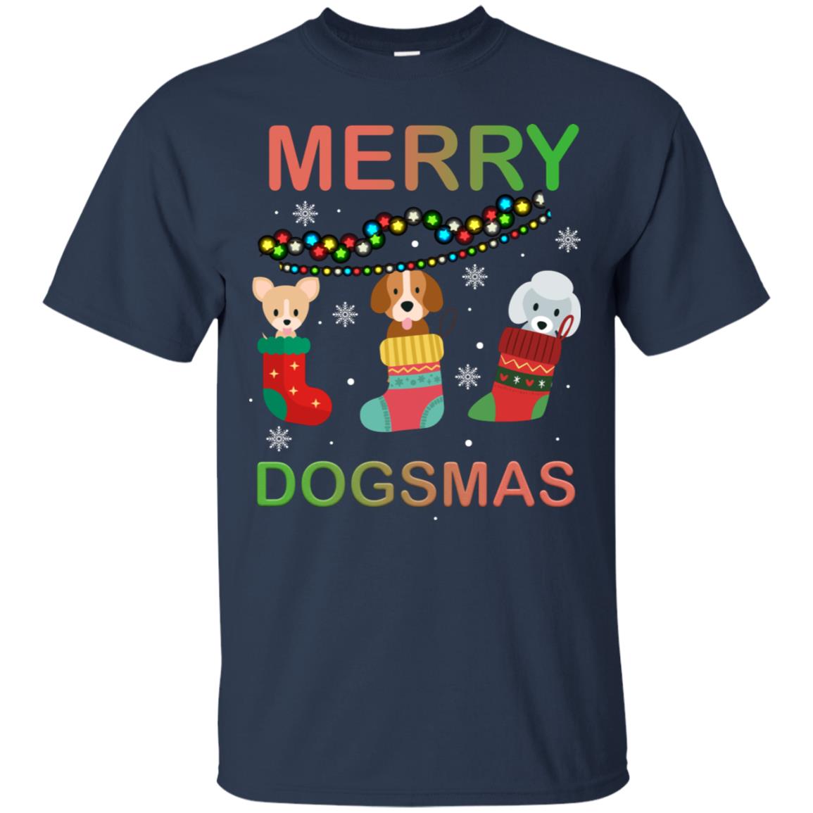 Merry Dogsmas X-mas Gift Shirt For Dogs Lovers Navy