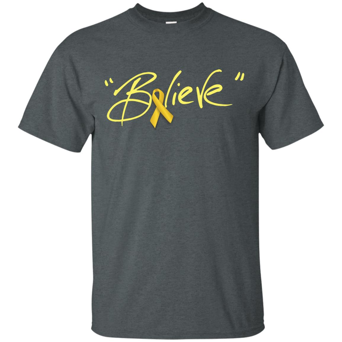 Childhood Cancer Awareness Shirt Gold Ribbon Believe Dark Heather