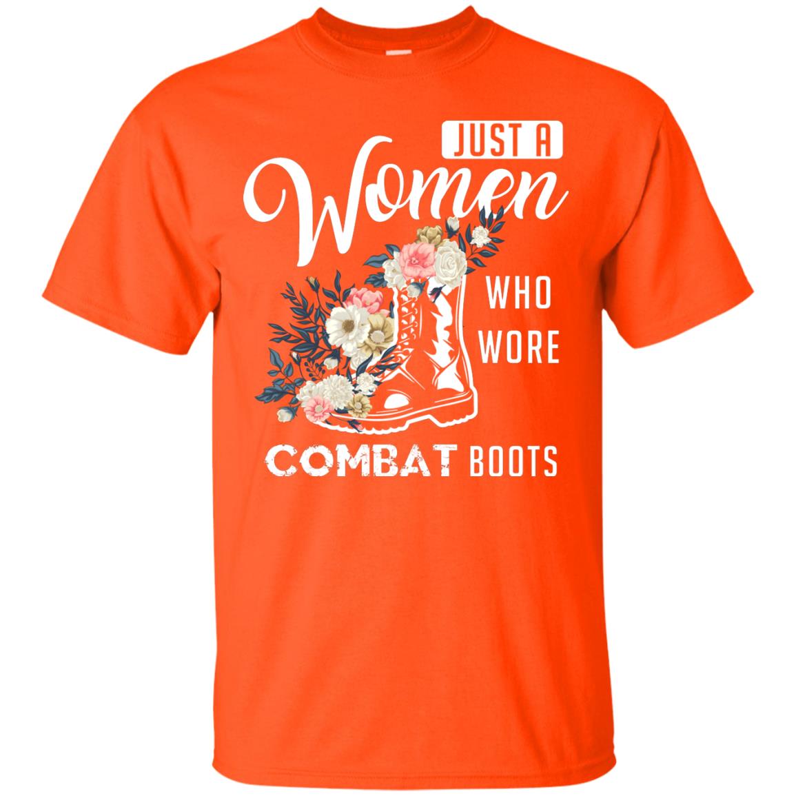 Just A Women Who Wore Combat Boots Female Veteran T-shirt Orange