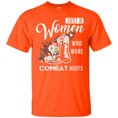 Just A Women Who Wore Combat Boots Female Veteran T-shirt Orange