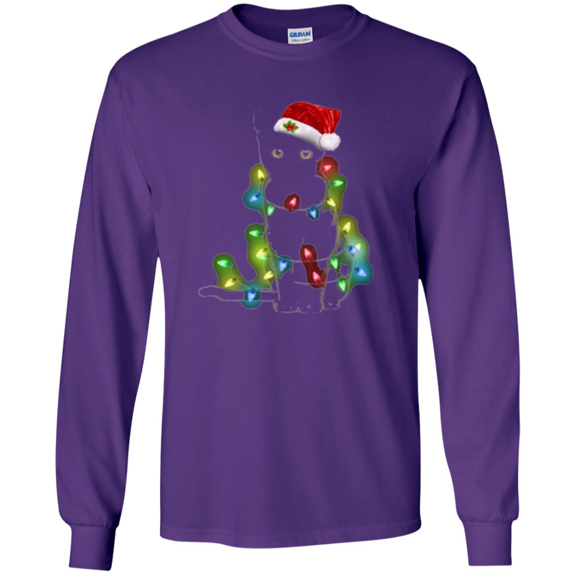 Christmas T-shirt Cat And Lights Purple