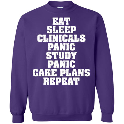 Funny Nursing Student T-shirt Eat Sleep Clinicals Panic Purple