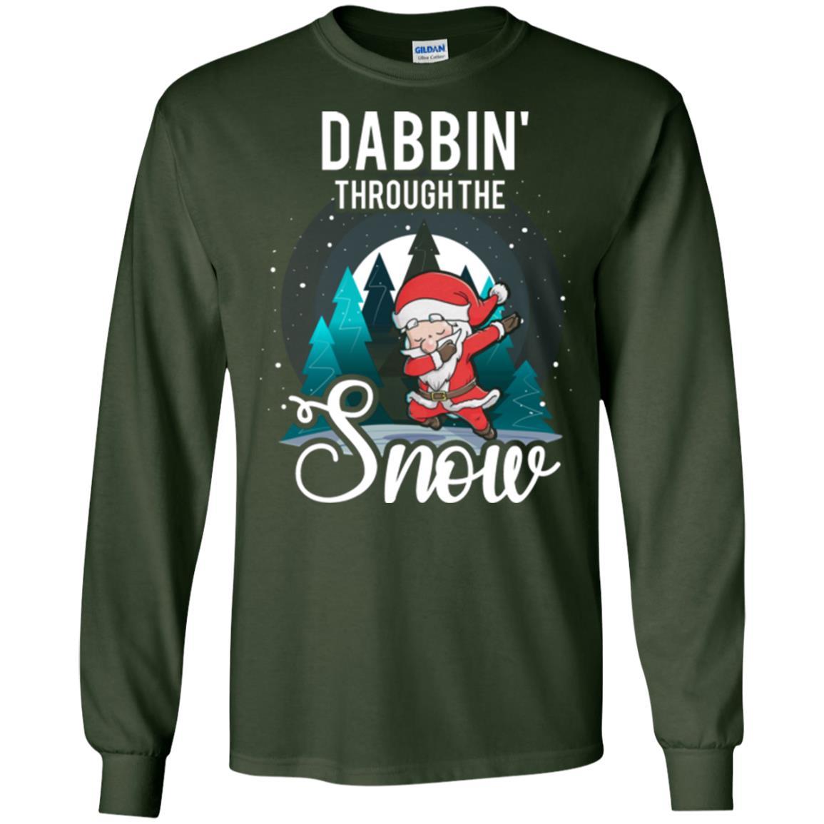 Christmas T-shirt Santa Claus Dabbing Through The Snow Forest Green