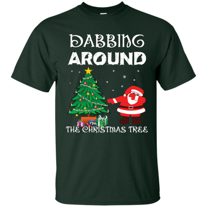 Christmas T-Shirt Dabbing Around The Christmas Tree Forest Green
