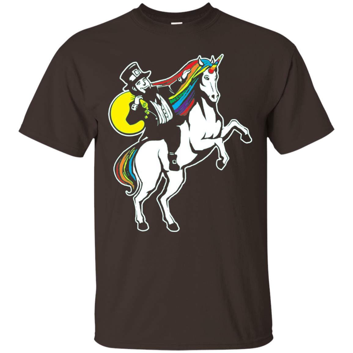 St Patrick Day Lepricorn Leprechaun Riding Unicorn T-shirt Dark Chocolate