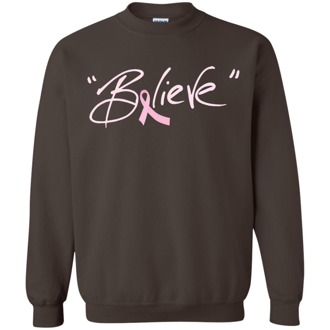 Breast Cancer Awareness Shirt Pink Ribbon Believe Dark Chocolate