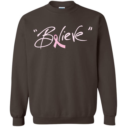 Breast Cancer Awareness Shirt Pink Ribbon Believe Dark Chocolate
