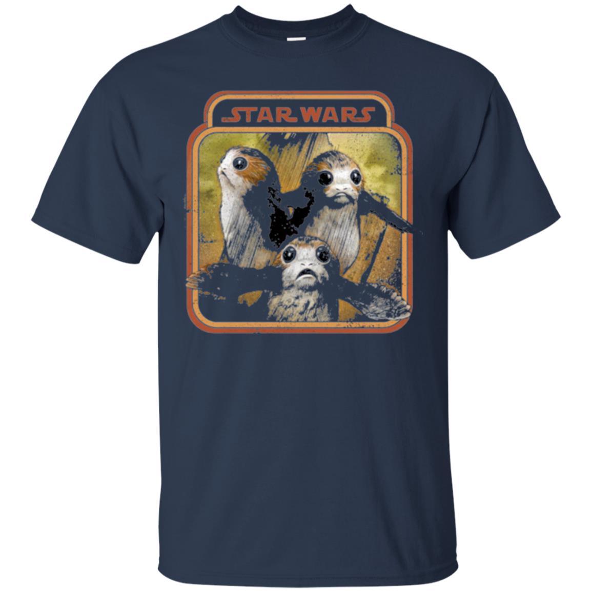 Film T-shirt Star Wars Last Jedi Porg Triplets Retro Box Graphic Navy