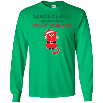 Christmas T-shirt Santa Claws Wishes You A Meowy Christmas Irish Green