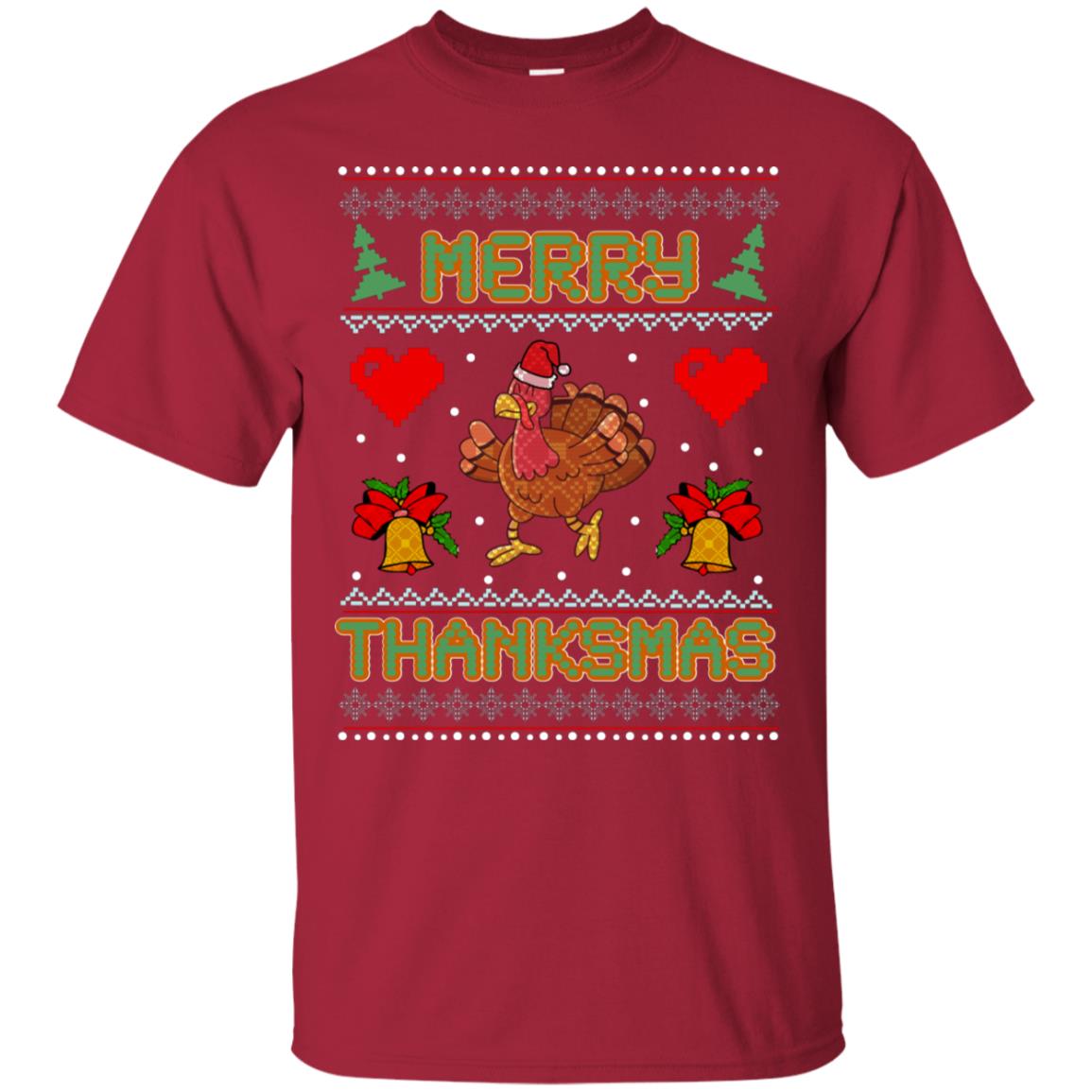 Merry Thanksmas Turkey Thanksgiving Gift Shirt For Mens Or Womens Cardinal