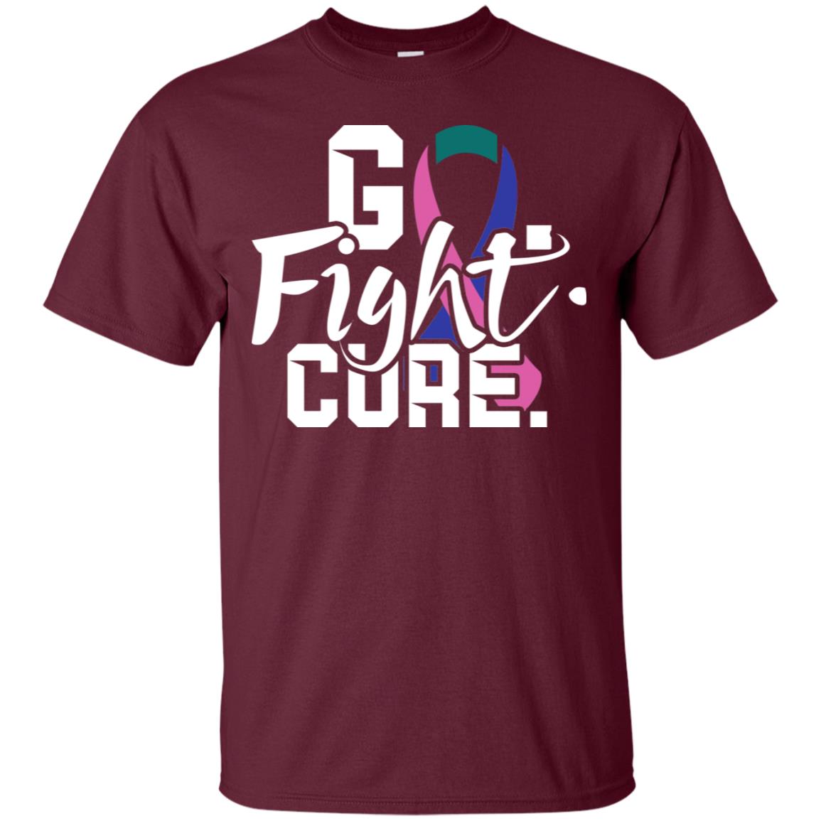 Thyroid Awareness Go Fight Cure Teal Pink Blue Ribbon Shirt Maroon