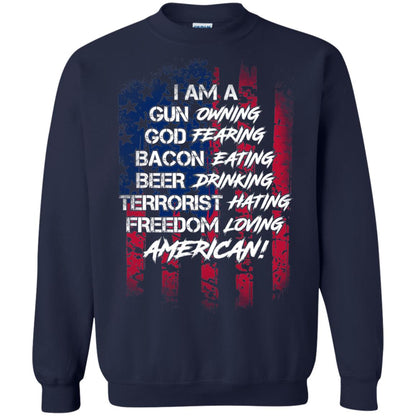 Military T-shirt I Am A Gun Owning God Fearing Bacon Eating Navy
