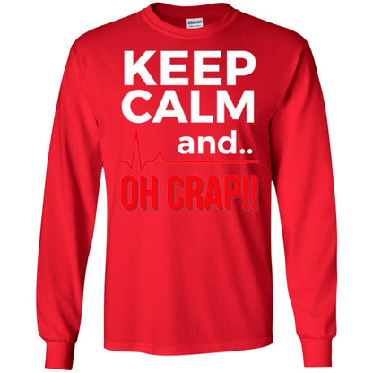 Funny Emergency Room T-shirt Keep Calm Oh Crap Flatline Red
