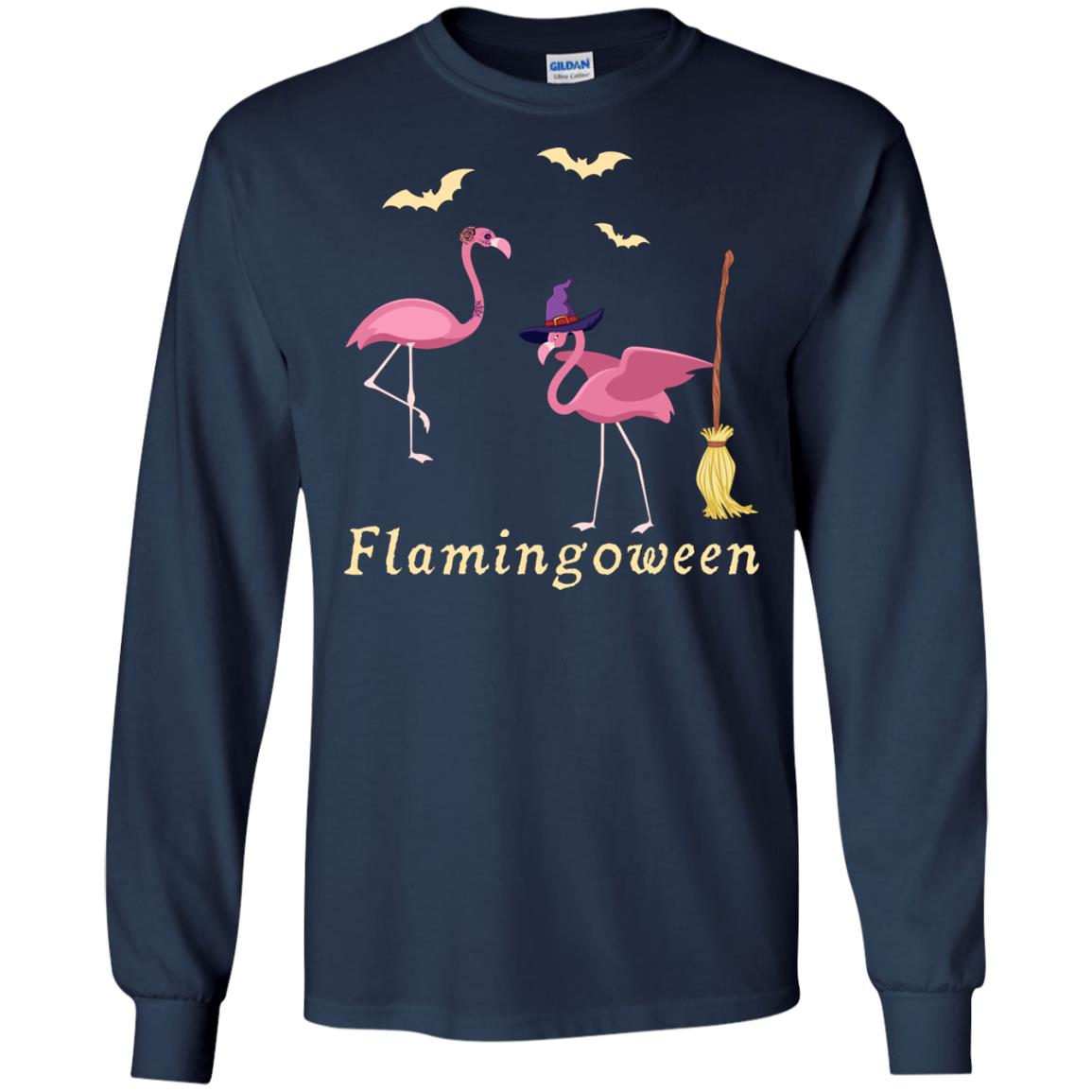 Flamingoween Flamingo Wicth Ride Stick Funny Quote On Haloween Gift Shirt Navy