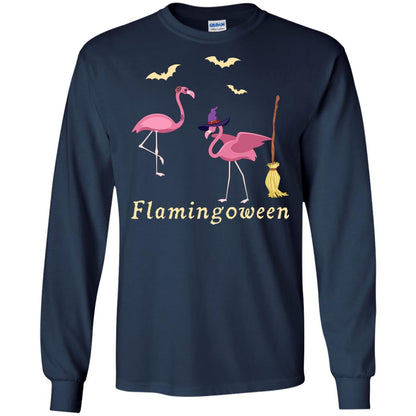 Flamingoween Flamingo Wicth Ride Stick Funny Quote On Haloween Gift Shirt Navy
