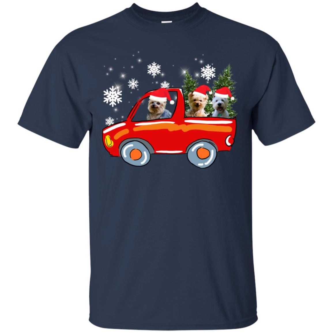 Yorkshire Terrier Dogs On Car Merry Christmas Gift Shirt Navy