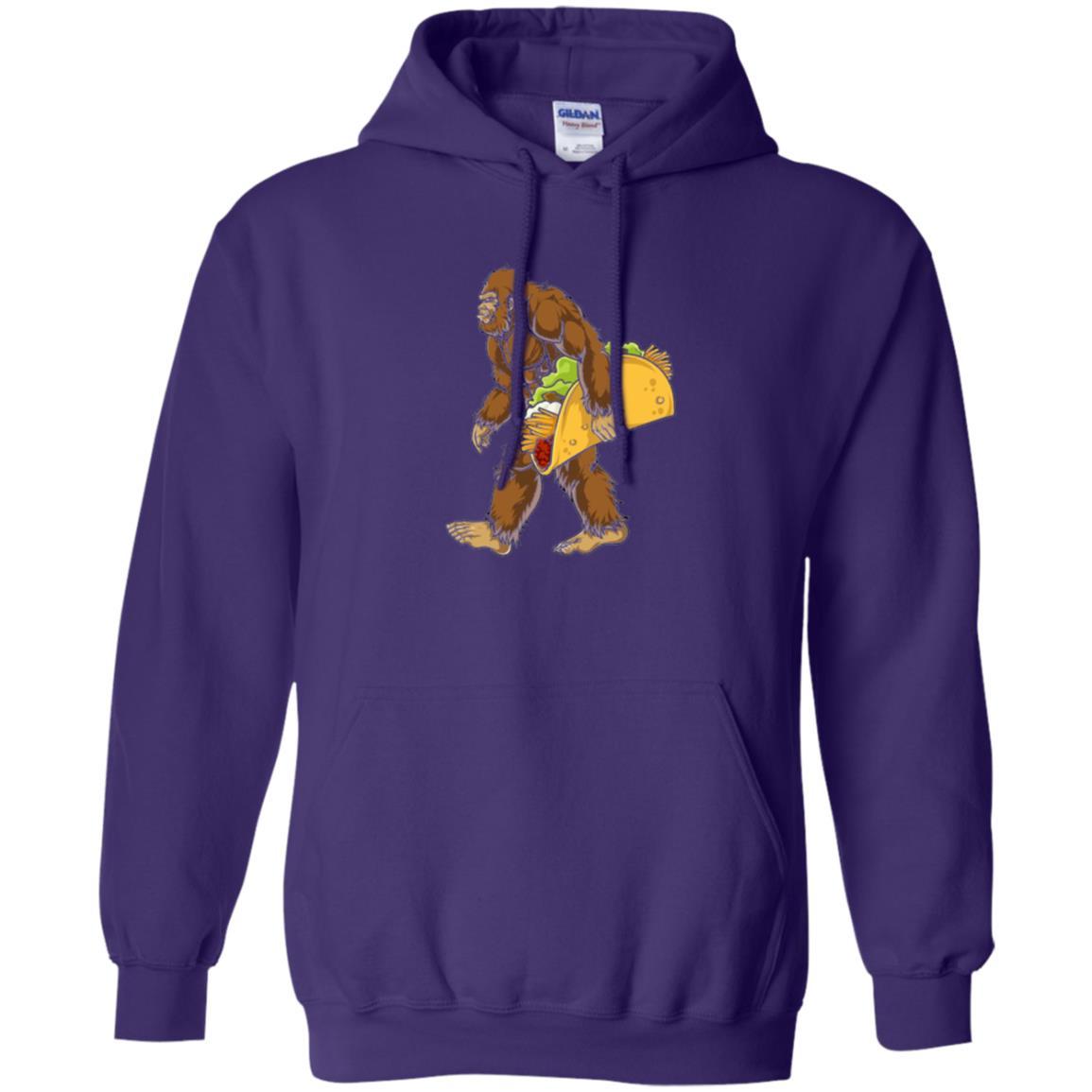 Camping T-shirt Bigfoot Sasquatch Carrying Taco Purple