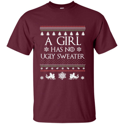 Christmas T-shirt Girl Has No Ugly Sweater Maroon