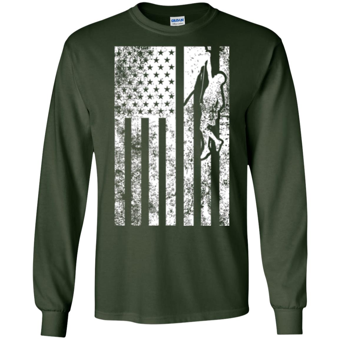 Rock Climbing T Shirt - Rock Climbing Flag Of United States T-shirt Forest Green