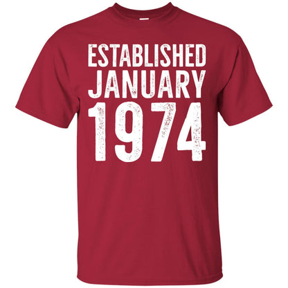 Established January 1974 43rd Birthday T-shirt Cardinal