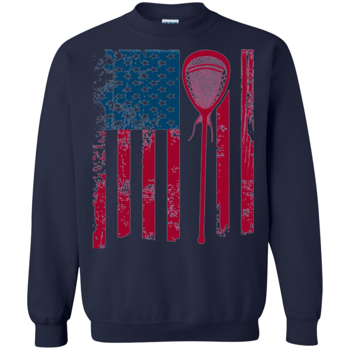 Lacrosse Player T-shirt Lacrosse American Flag Stick Navy