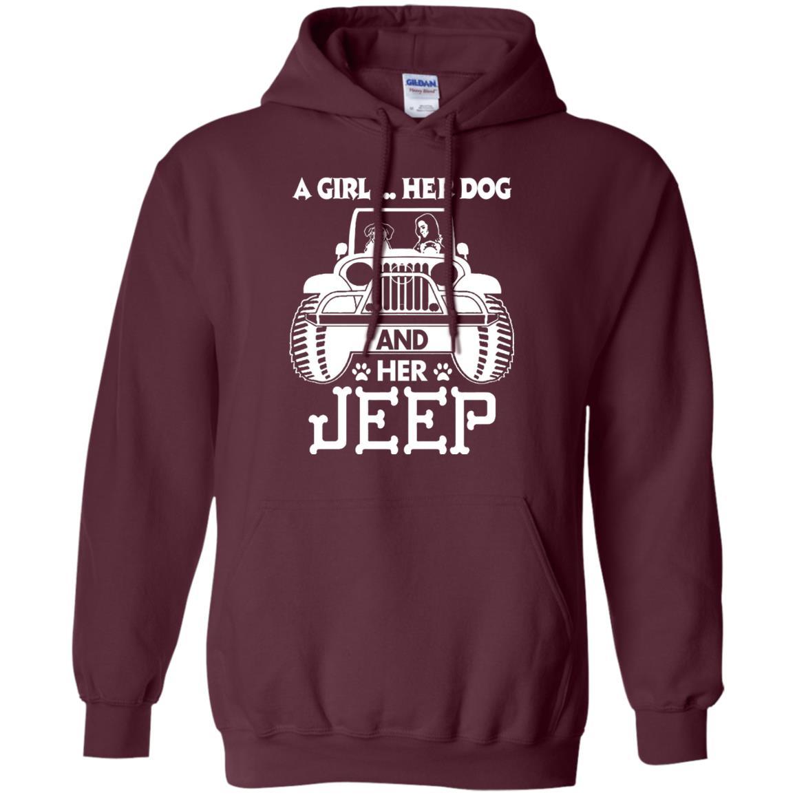 Dog Lover T-shirt A Girl Her Dog And Her Jeep Maroon