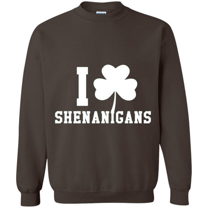 I Love Shenanigans Shamrock Saint Patrick_s Day T-shirt Dark Chocolate