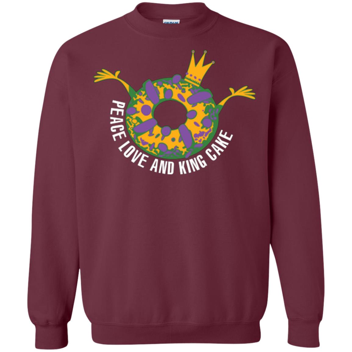 Mardi Gras T-shirt Peace Love And King Cake Maroon