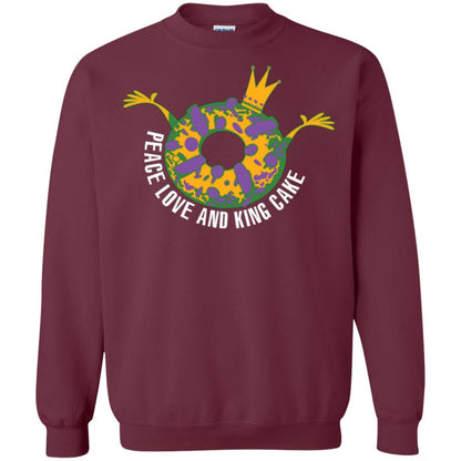 Mardi Gras T-shirt Peace Love And King Cake Maroon