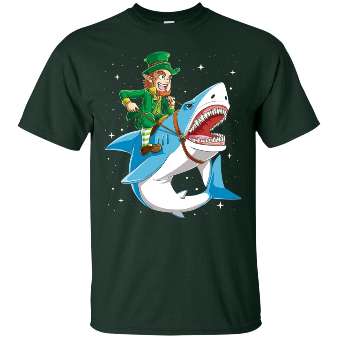 Leprechaun Riding Shark St Patricks Day T-shirt Forest